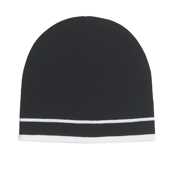 BLACK WITH WHITE color option for 100% Acrylic Knit Beanie