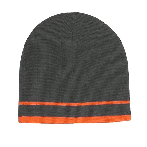 GRAY WITH ORANGE color option for 100% Acrylic Knit Beanie