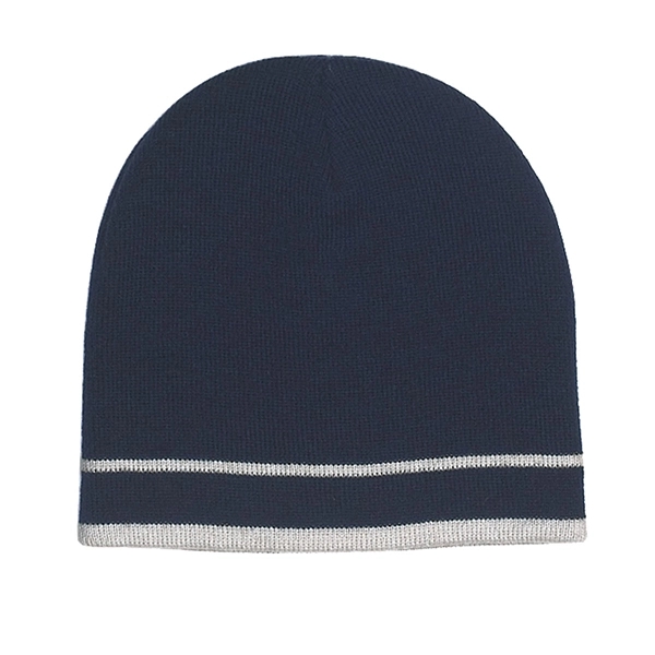 NAVY BLUE WITH WHITE color option for 100% Acrylic Knit Beanie