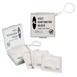 Individual Wet Wipes In Square Plastic Container & Carabiner