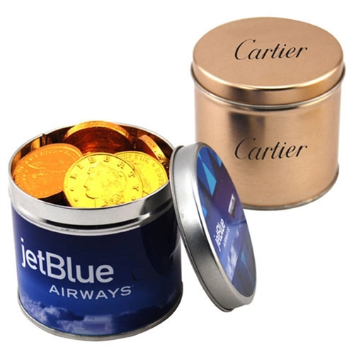Chocolate Coins In 3.5" Round Metal Tin With Lid
